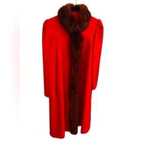 Red Wool Trench/ Mink Fur